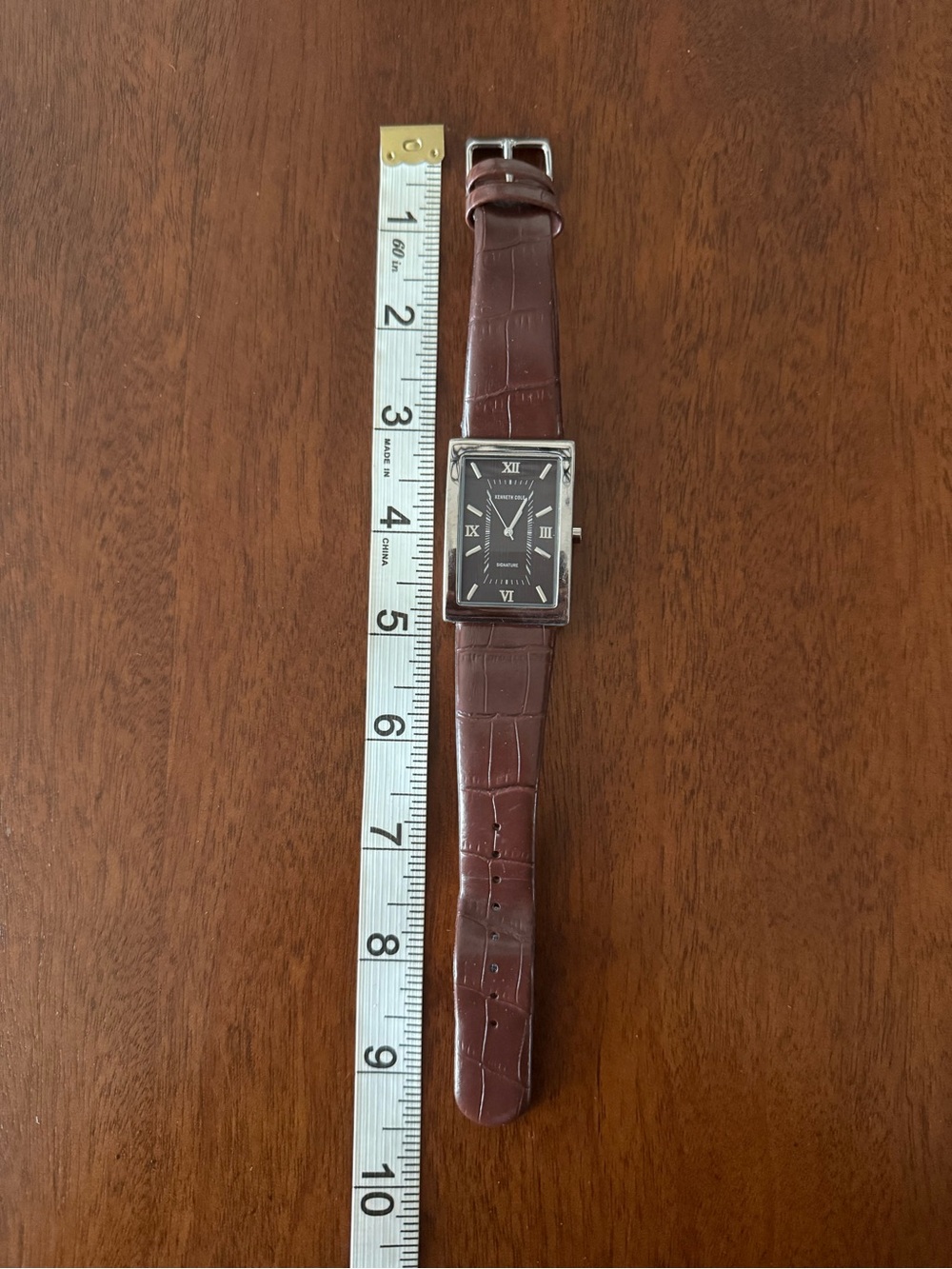 Kenneth Cole Men's Brown Leather Strap Rectangular Dress Watch